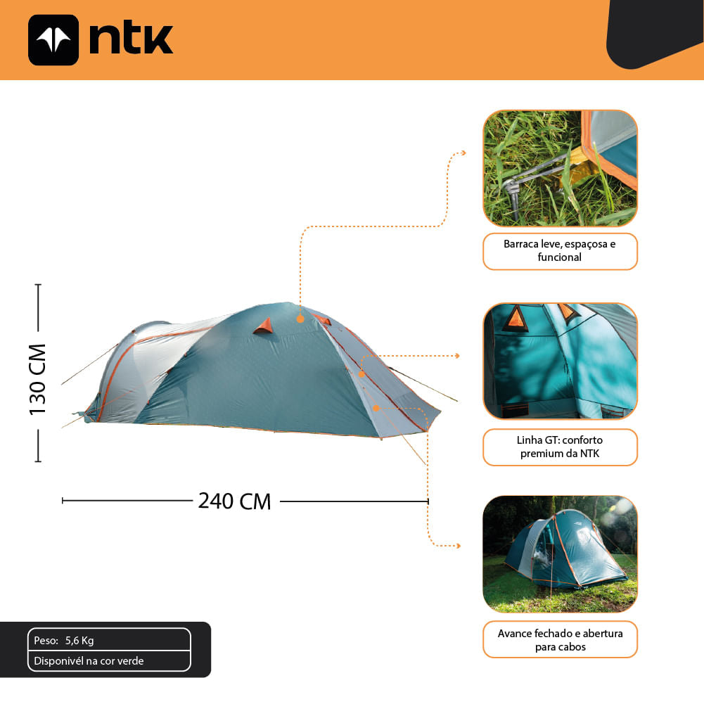 Barraca de Camping 4/5 Pessoas Indy GT NTK Coluna d’água 2500 mm com 2 Portas e Avancê