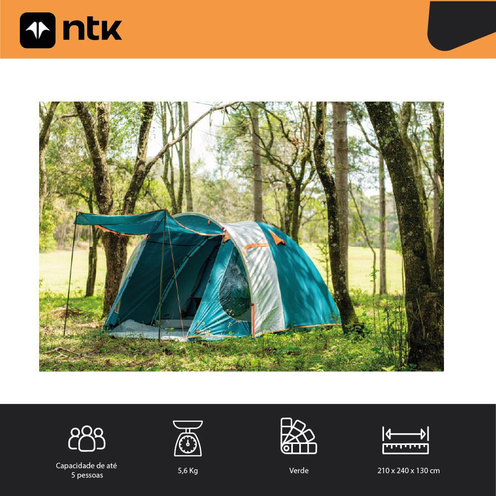 Barraca de Camping 4/5 Pessoas Indy GT NTK Coluna d’água 2500 mm com 2 Portas e Avancê