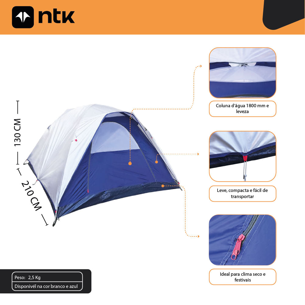 Barraca de Camping 2/3 Pessoas 1800mm Dome NTK