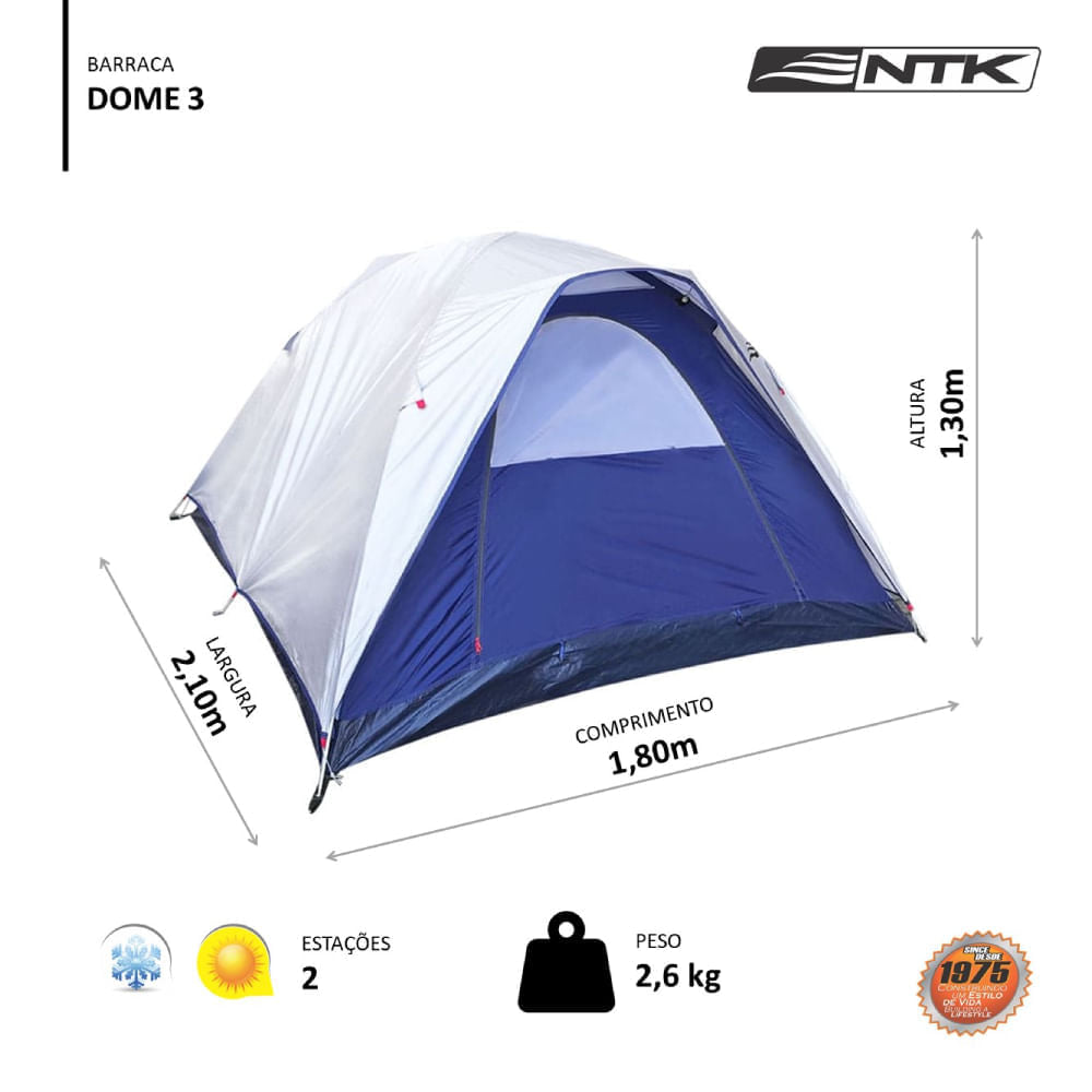 Barraca de Camping 2/3 Pessoas 1800mm Dome NTK