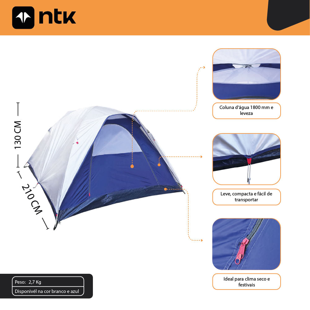 Barraca de Camping 3/4 Pessoas Dome NTK 1800mm