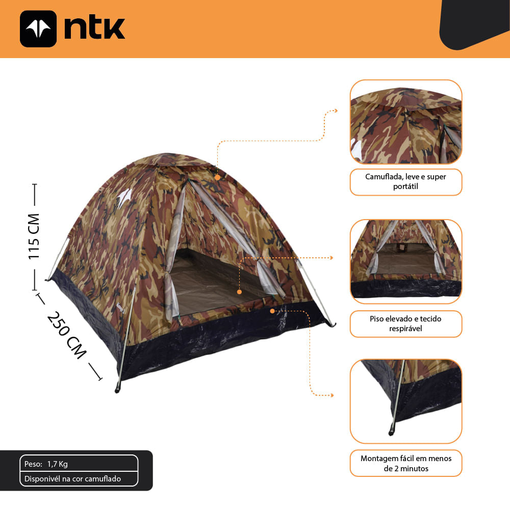 Barraca de Camping 2/3 Pessoas Kongo NTK 600 mm