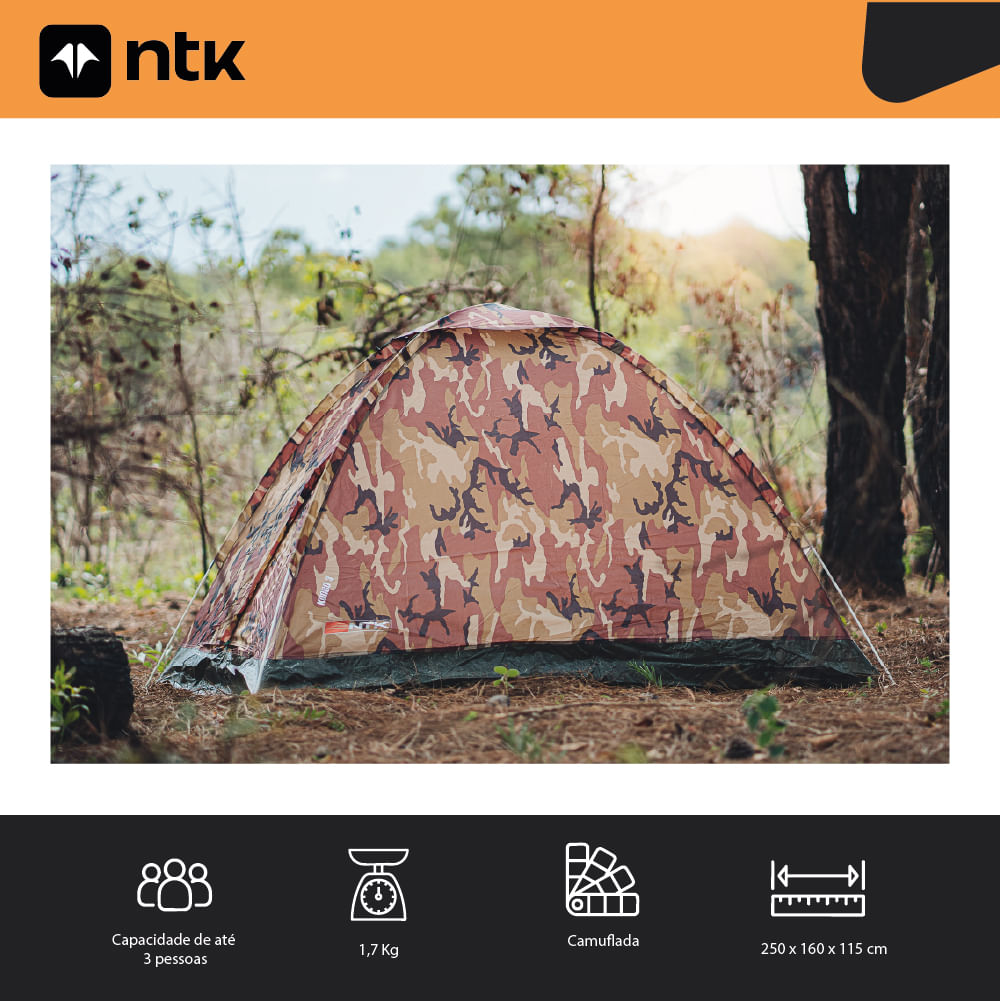 Barraca de Camping 2/3 Pessoas Kongo NTK 600 mm