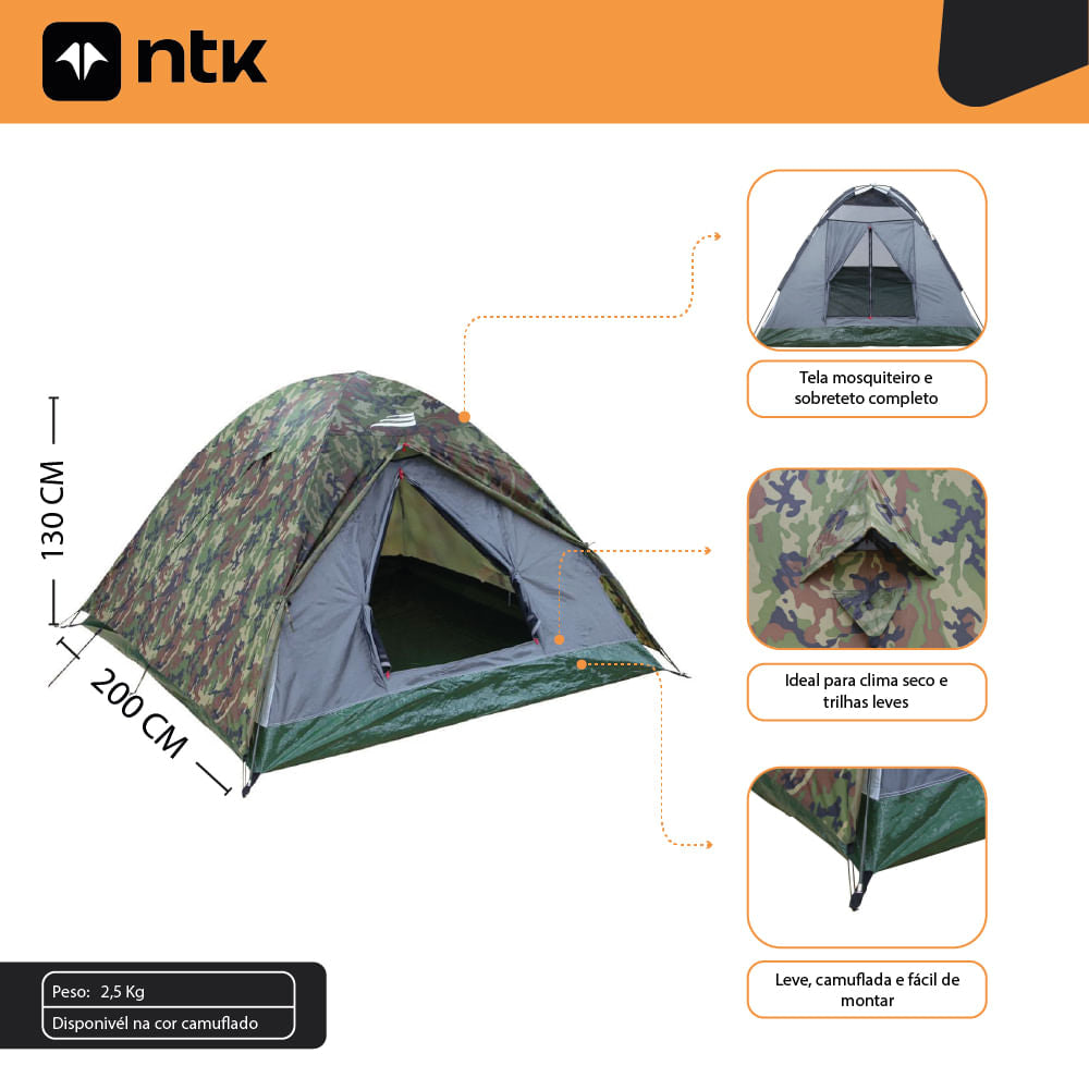 Barraca de Camping 3/4 Pessoas Selvas NTK 600mm Camuflada