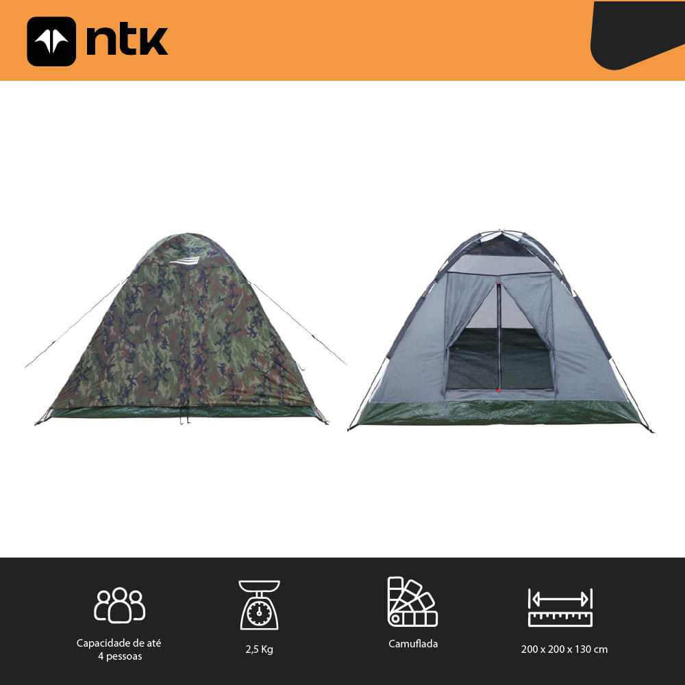 Barraca de Camping 3/4 Pessoas Selvas NTK 600mm Camuflada