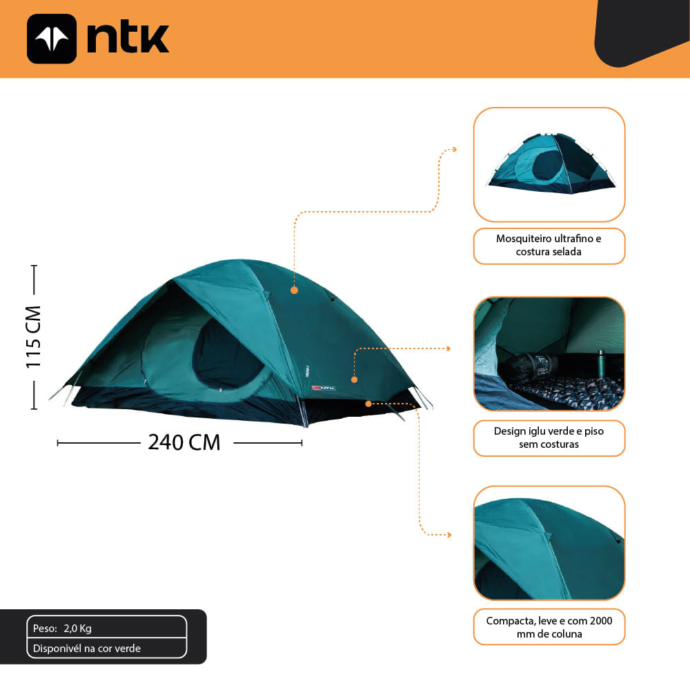 Barraca de Camping 1/2 Pessoas Takoma NTK 2000 mm