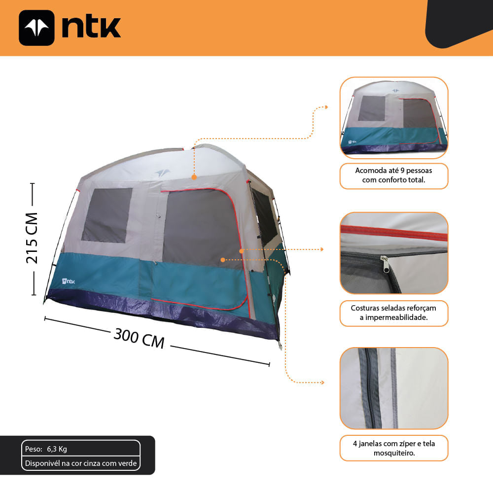 Barraca de Camping 8/9 Pessoas 800 mm Tent Hut NTK