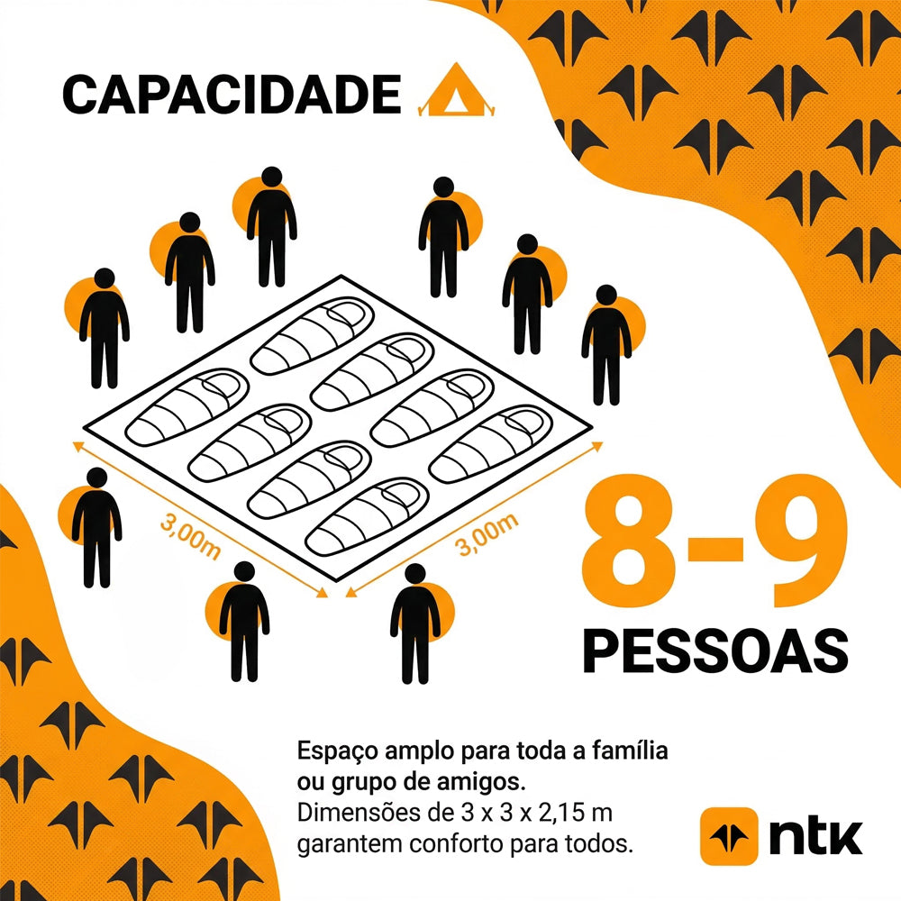 Barraca de Camping Hut GT 8/9 Pessoas NTK 2500mm e Sobreteto com Avanço