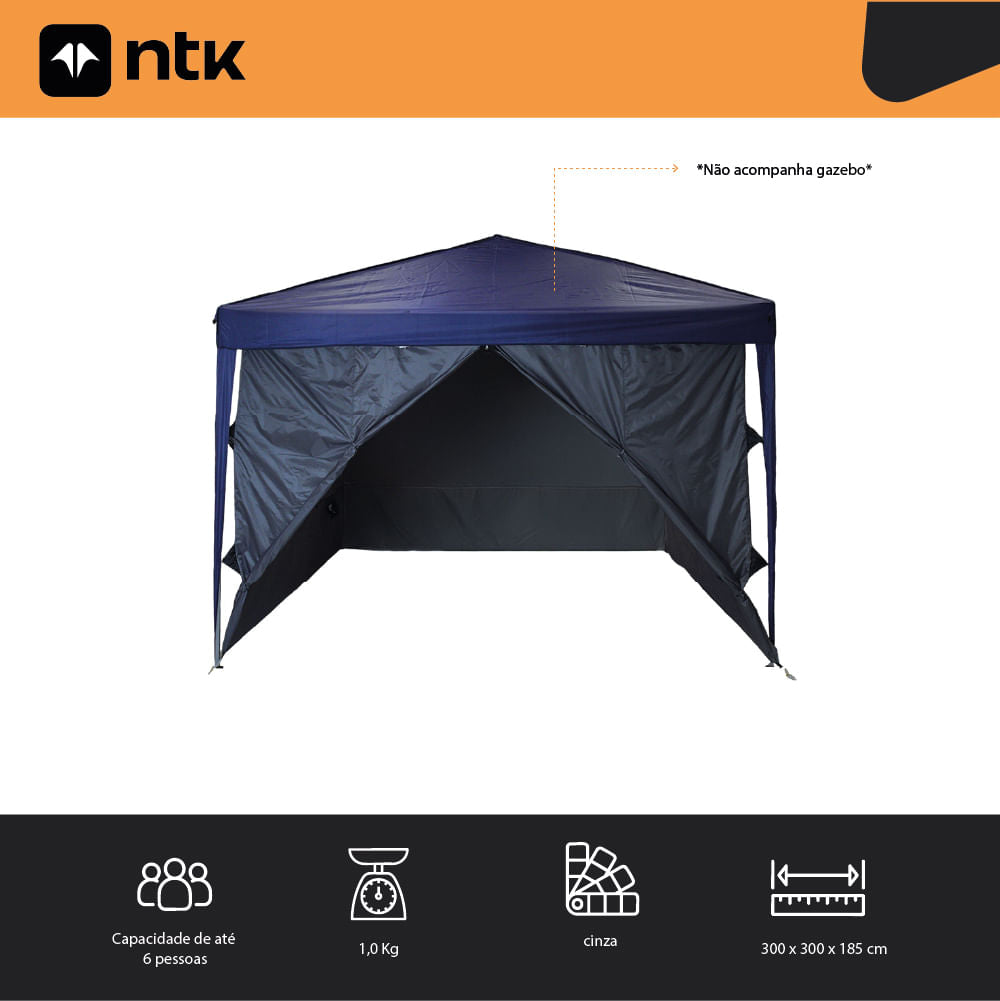 Parede para Gazebo Transform Wall em Poliéster 190T 3x3m Preto NTK