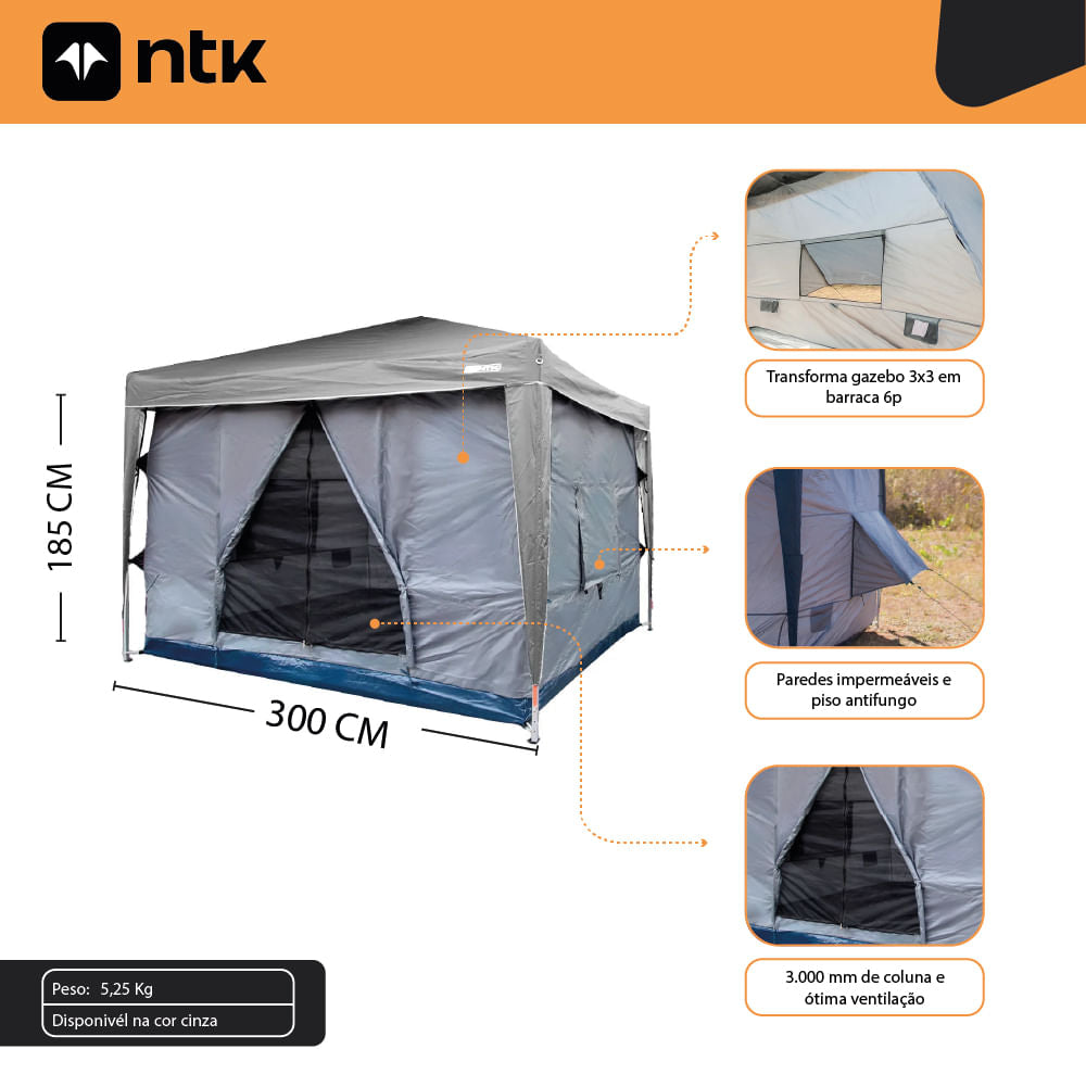 Barraca para Gazebo 3x3 Transform 3000 mm NTK com piso antifungos