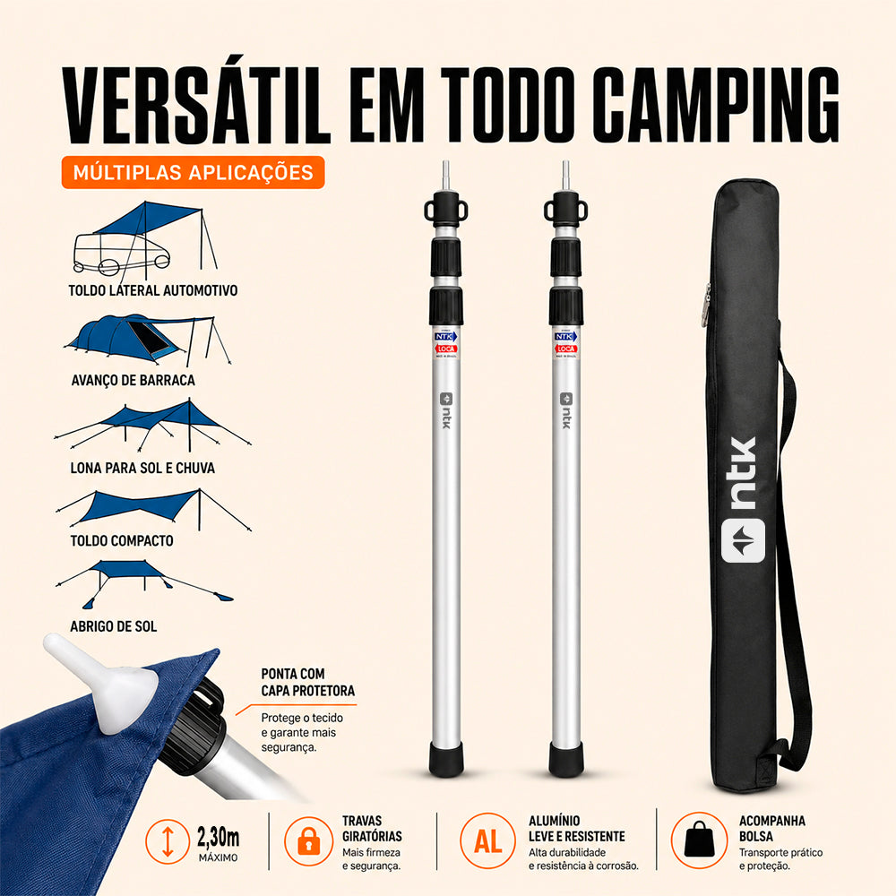 Conjunto de Mastros Telescópicos NTK Liga de Alumínio 90cm-2,3m