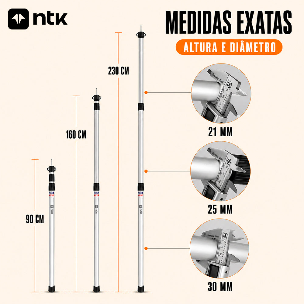 Conjunto de Mastros Telescópicos NTK Liga de Alumínio 90cm-2,3m