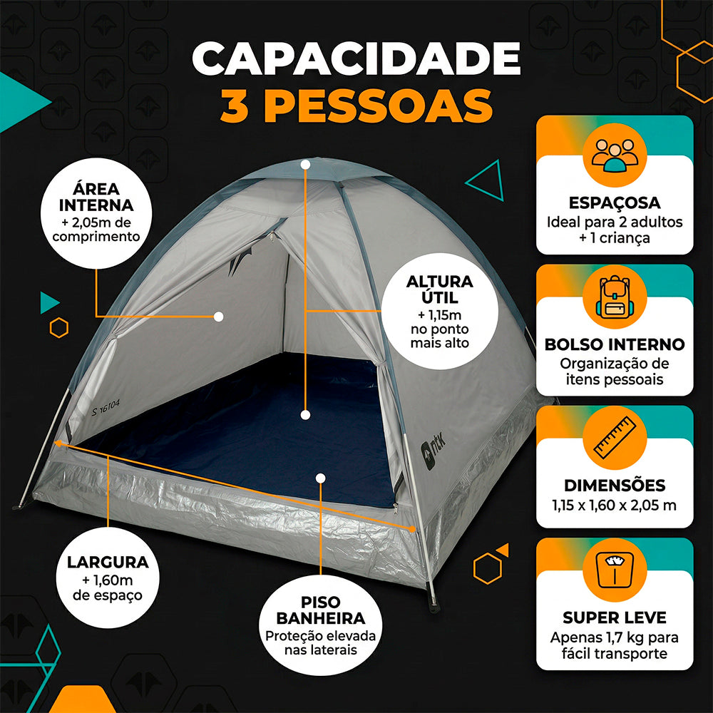 Barraca de Camping Polar 3 - Capacidade para 3 Pessoas - NTK 600mm