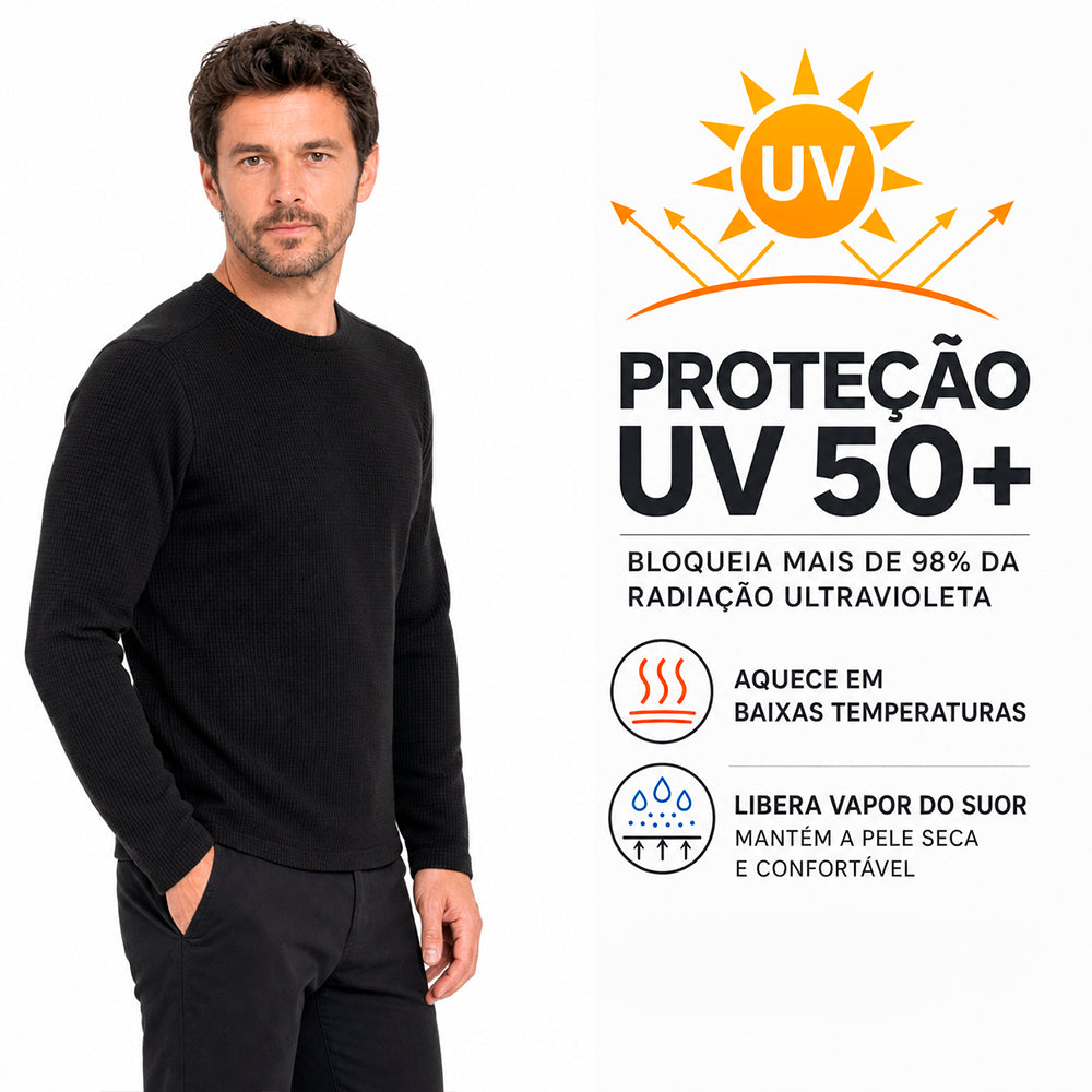 Blusa Fleece Solid LS/CN Masculina Muvin Preto