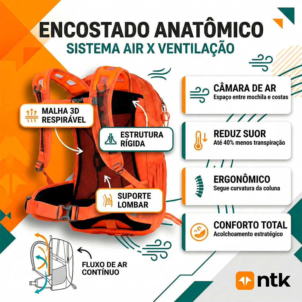 Mochila Attack Air X 30L NTK com Sistema de Ventilação