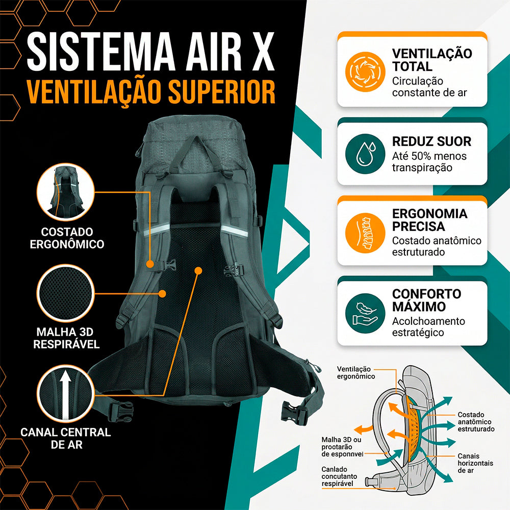 Mochila Cargo Air X 40+5L NTK com Sistema de Ventilação