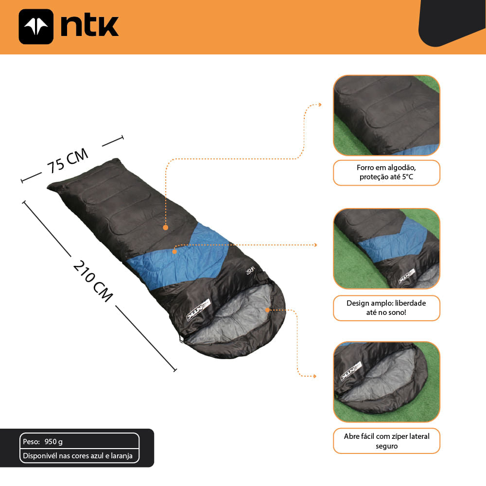 Saco de Dormir Solteiro NTK Viper, Conforto Térmico