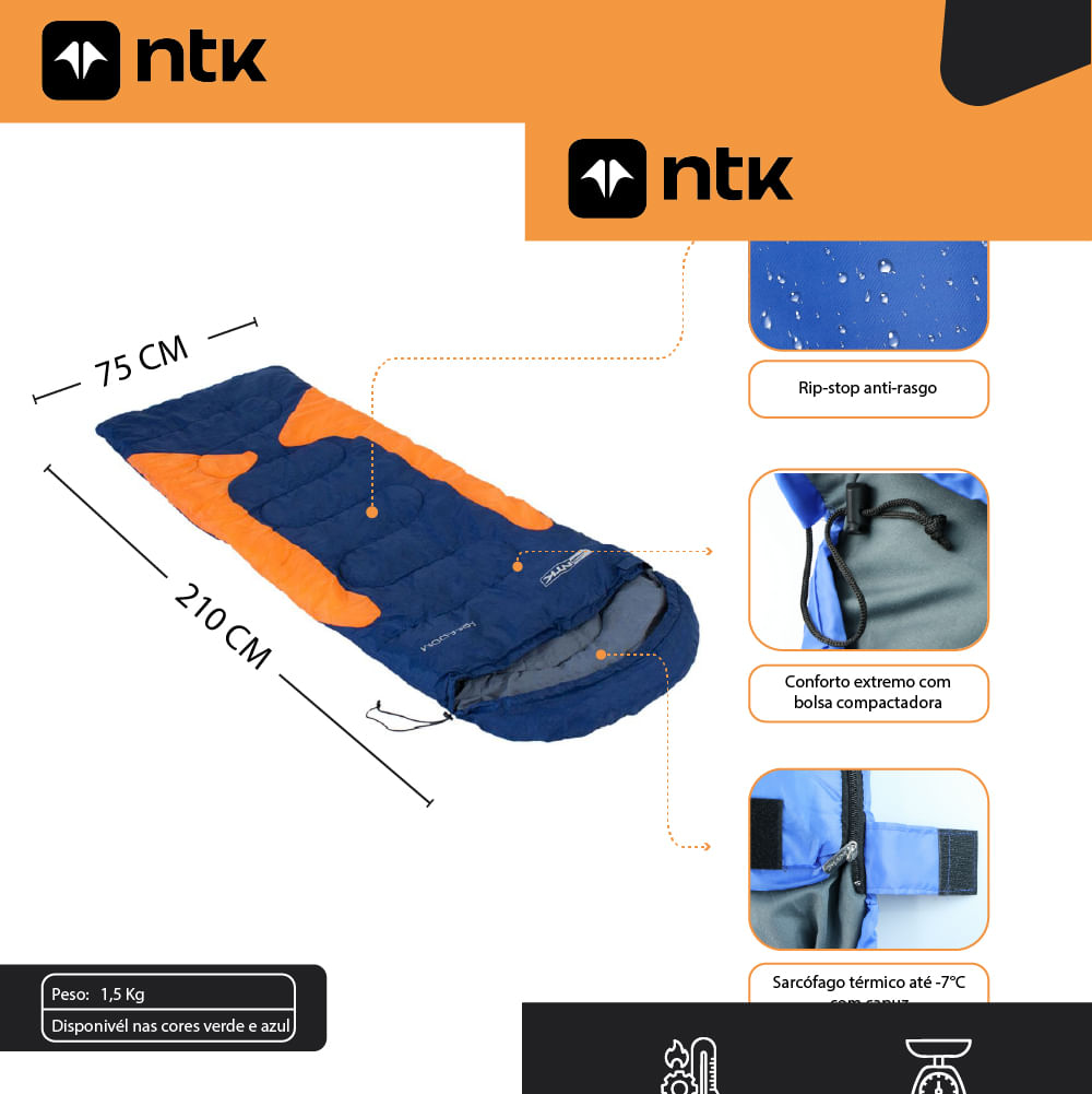 Saco de Dormir Solteiro -1,5 °C a -3,5 °C NTK Freedom