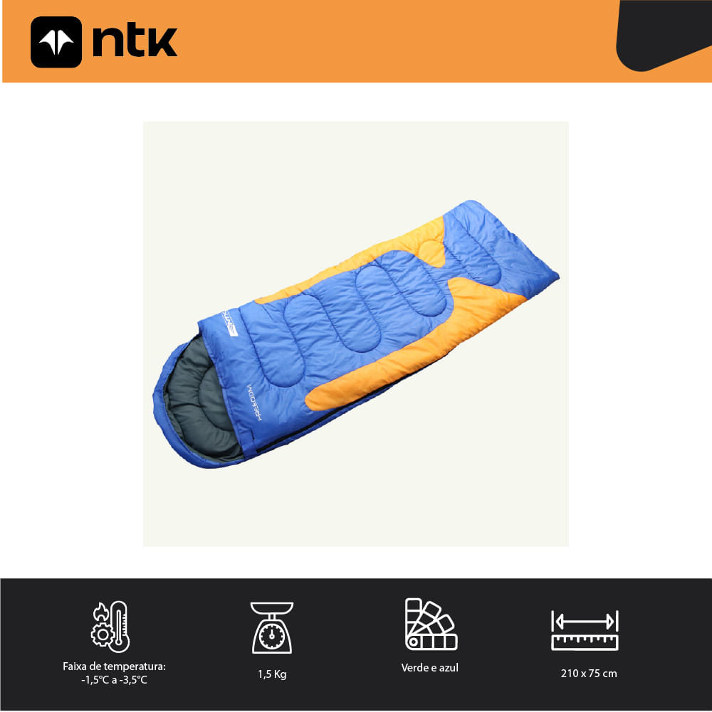 Saco de Dormir Solteiro -1,5 °C a -3,5 °C NTK Freedom