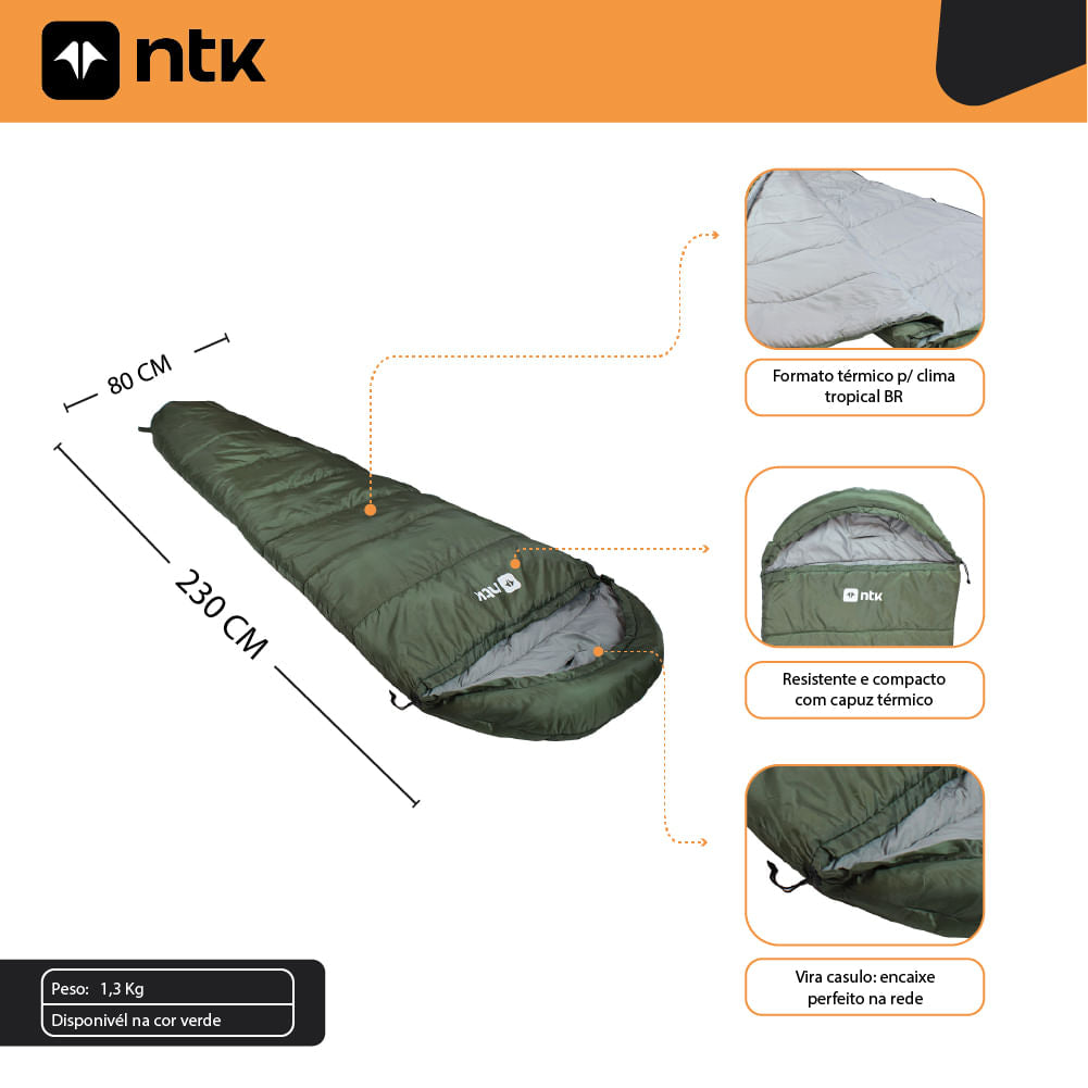 Saco de Dormir 6° a 20°C Compatível com Rede Kokan NTK