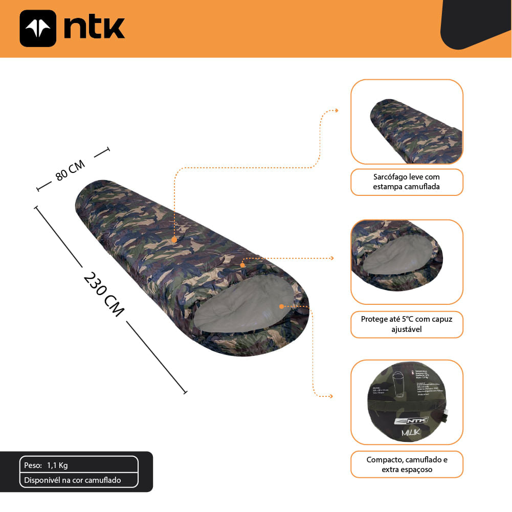 Saco de Dormir Solteiro 5° a 15°C Milik NTK