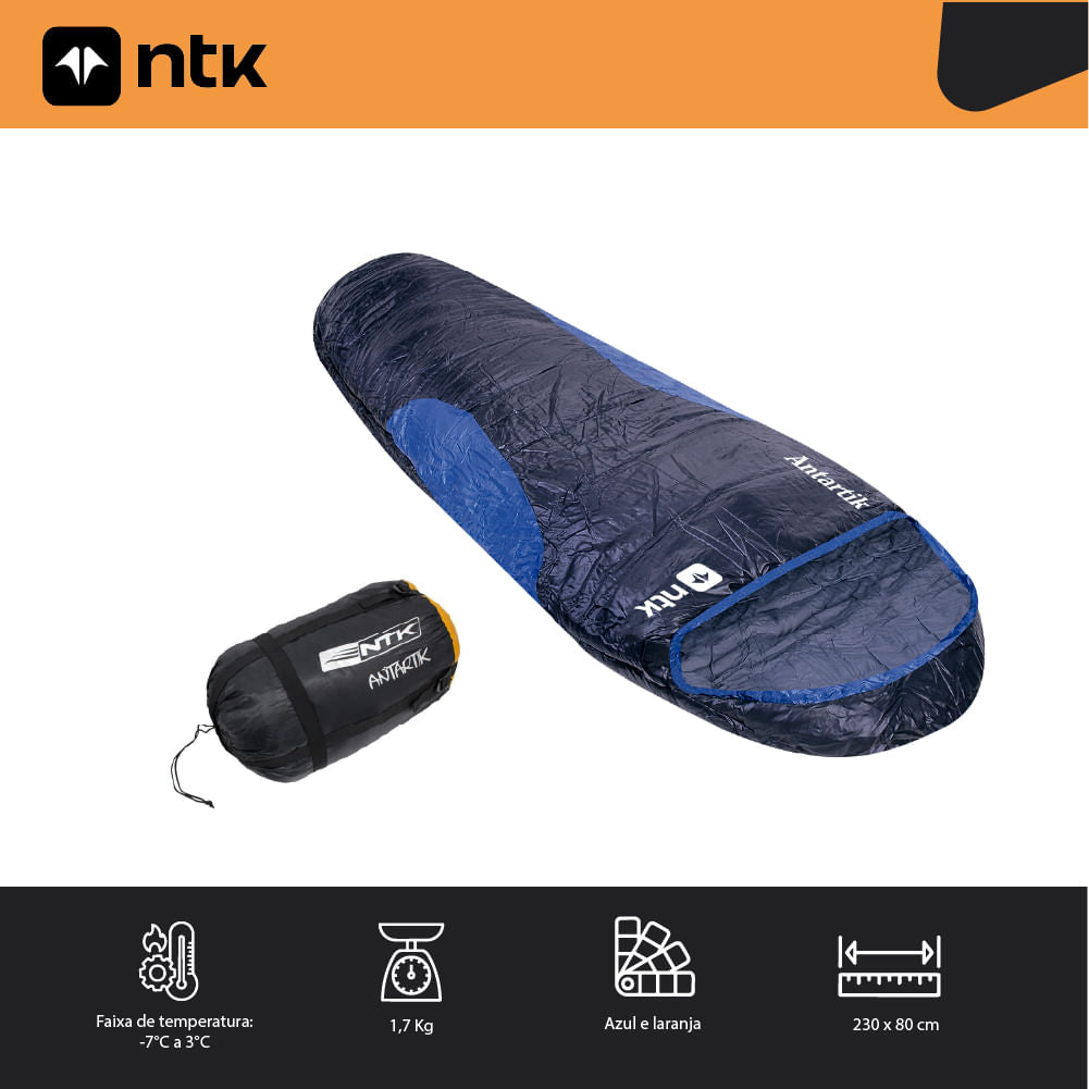 Saco de Dormir Solteiro -7° a 3°C com Capuz Curvo Antartik NTK