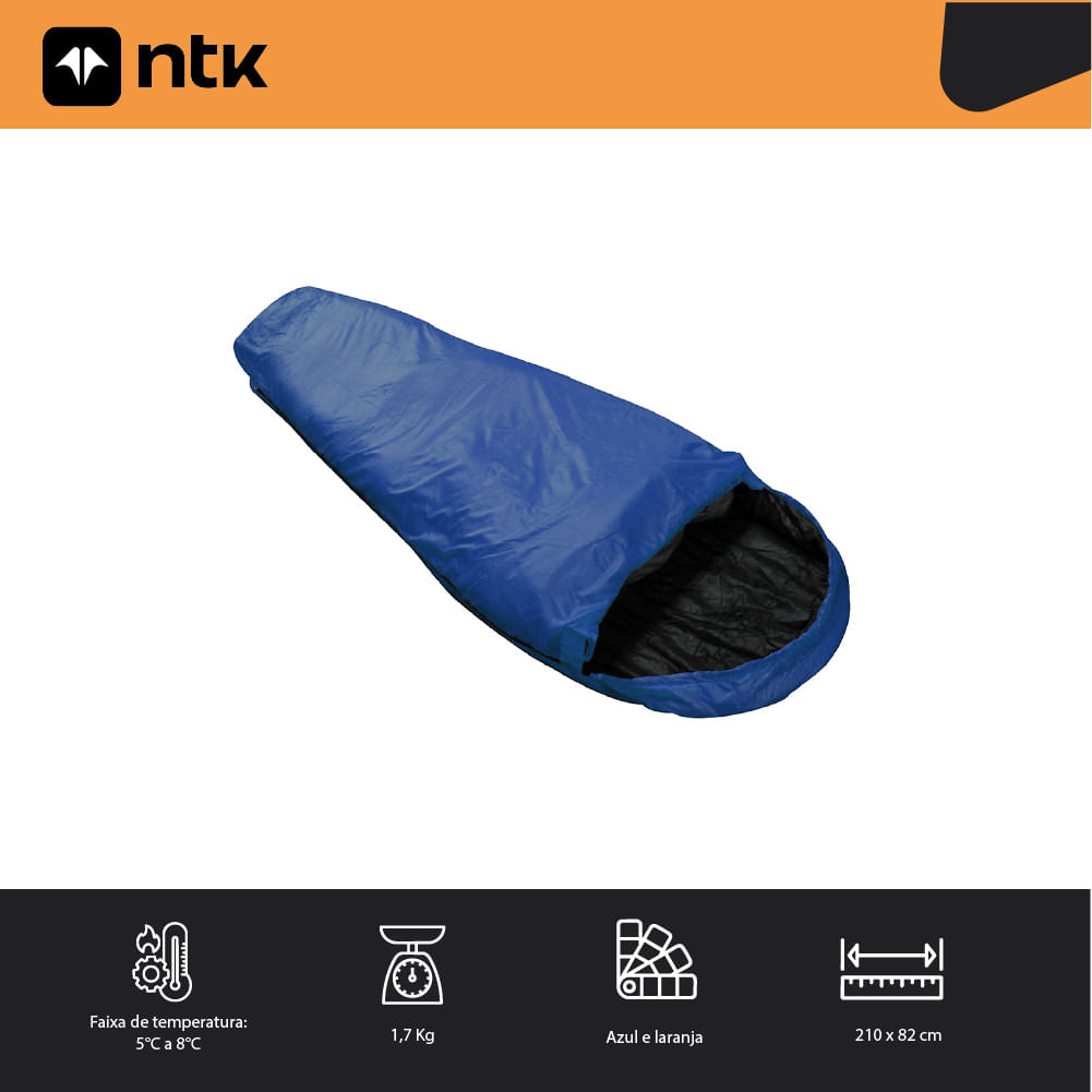Saco de Dormir Solteiro 5° a 8°C com Capuz Curvo Micron X-Lite NTK