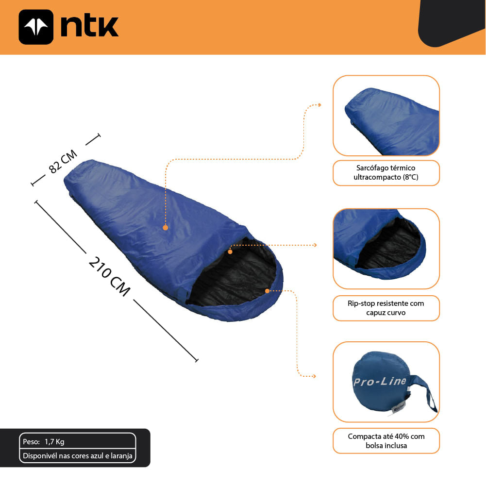 Saco de Dormir Solteiro 5° a 8°C com Capuz Curvo Micron X-Lite NTK