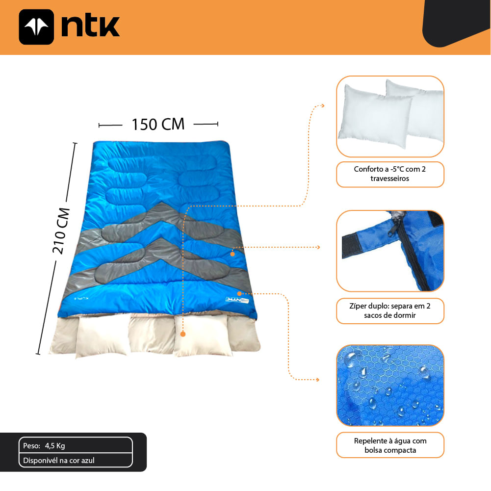 Saco de Dormir Casal -5° a 5°C Destacável Kuple NTK
