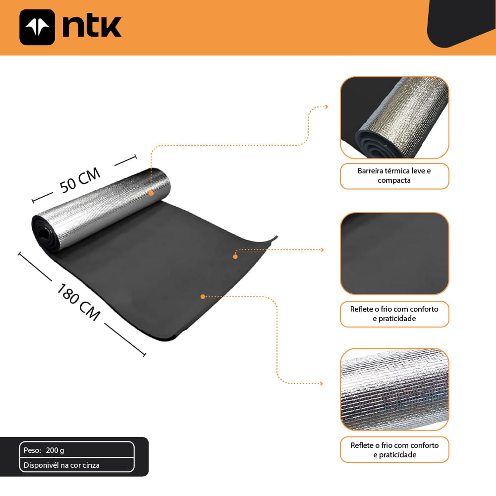 Isolante Térmico 180x50cm NTK EVA Laminado com Alumínio Refletivo