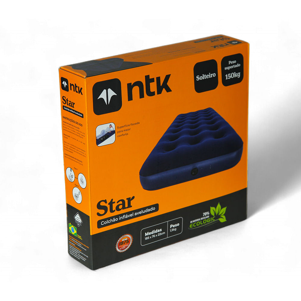 Combo Colchão Inflável Solteiro Star NTK + Inflador Recarregável USB NTK