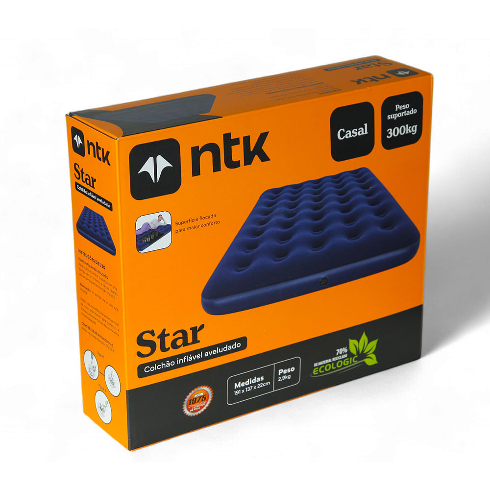 Combo Colchão Inflável Casal Star NTK + Inflador Recarregável USB NTK