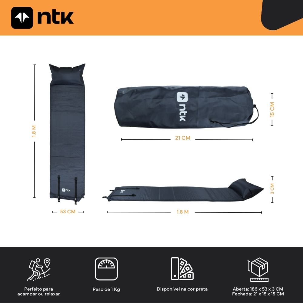 Colchonete Inflável 180x53x3cm Poliéster PVC Cozy NTK