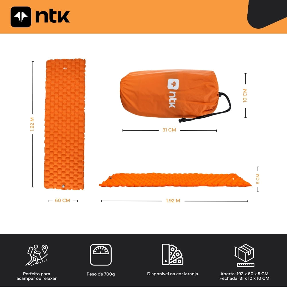 Colchonete Inflável 192x60x5cm Nylon TPU Sleep Pack NTK
