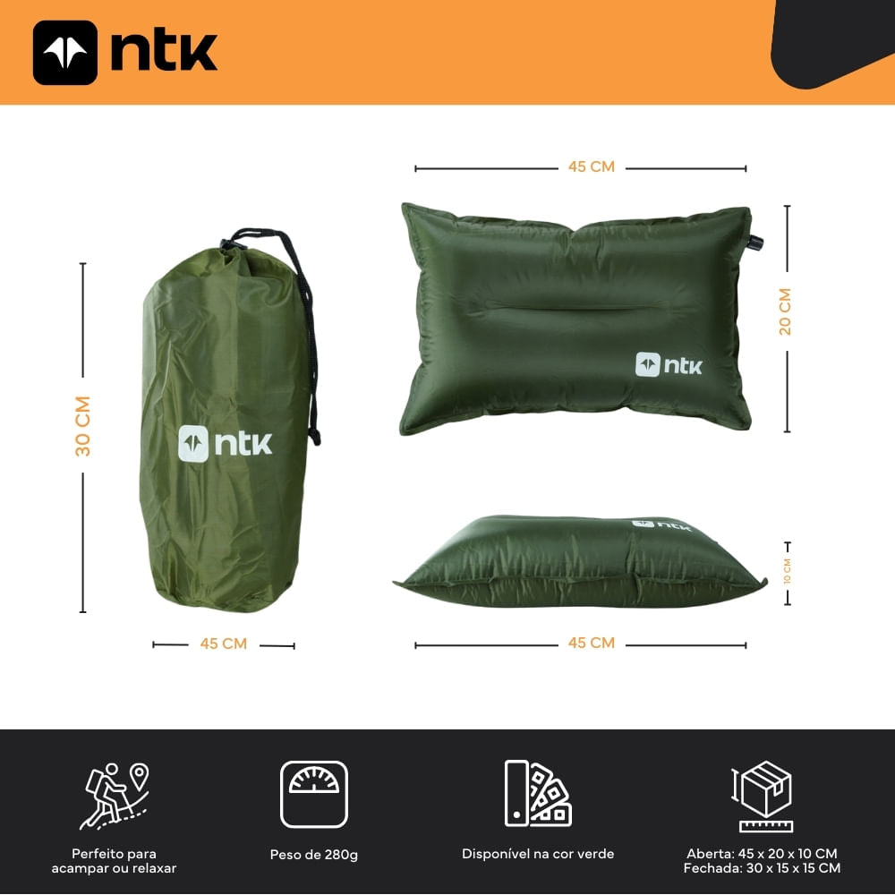 Travesseiro Auto Inflável 45x20x10cm Poliéster PVC Comfy NTK