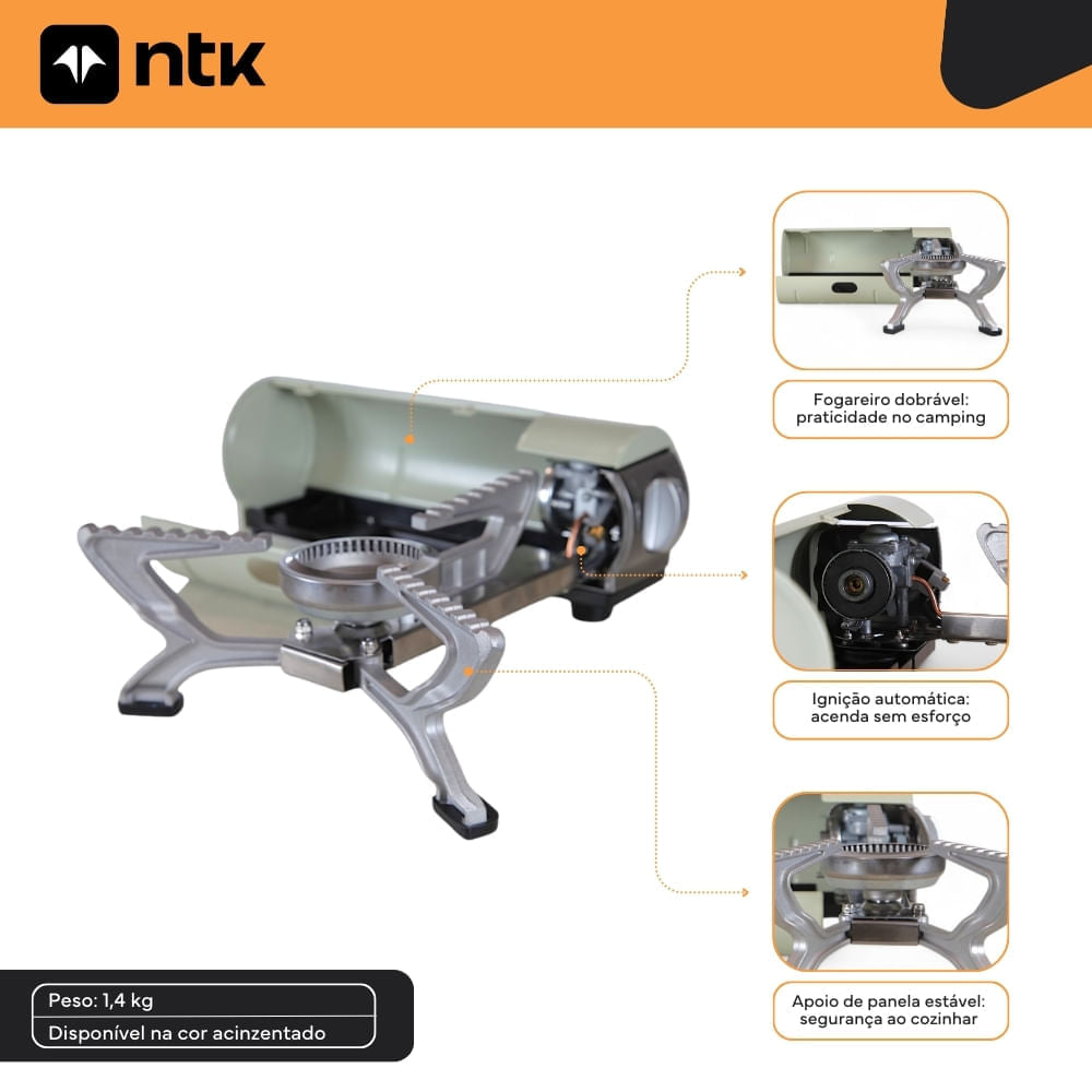 Fogareiro Iron Dobrável com Ignição Automática NTK