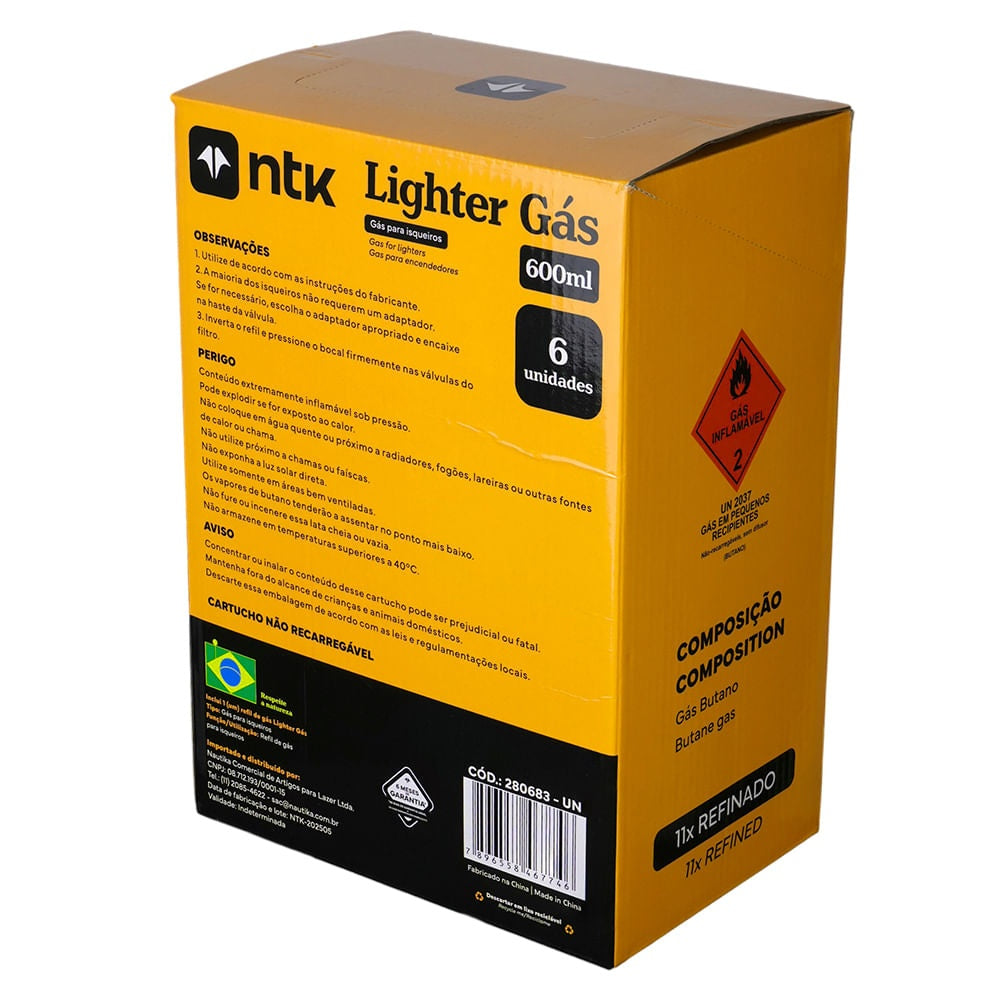 Caixa de Gás para Isqueiros Lighter Gás 600ml Cada - 6 Un | NTK