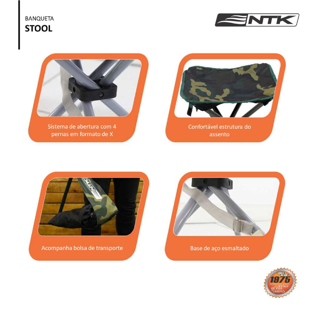 Banqueta Stool NTK dobrável e suporta até 80kg