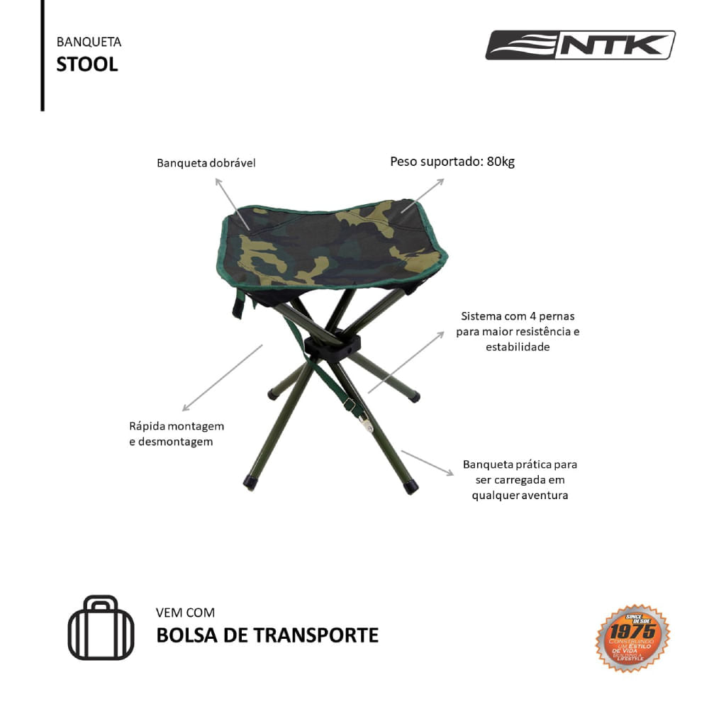 Banqueta Stool NTK dobrável e suporta até 80kg
