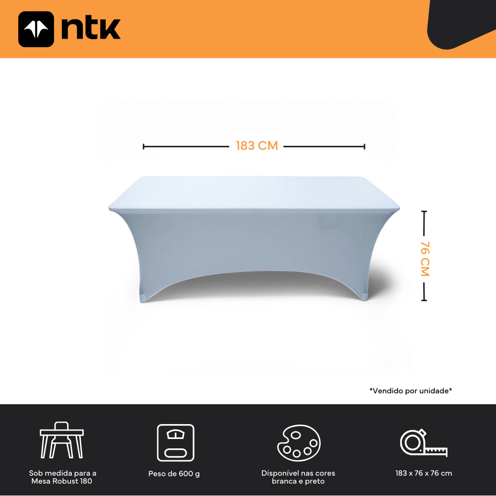 Combo Mesa Dobrável Robust 1,80m NTK + Toalha de Mesa Stretch para Robust 180 NTK