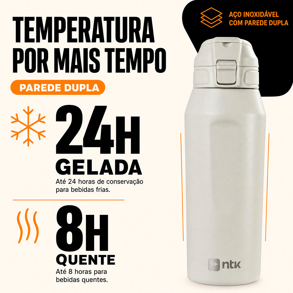 Garrafa Térmica Isomax Rocket 1L NTK em Aço Inox Conserva Bebidas 24h Geladas e 8h Quentes