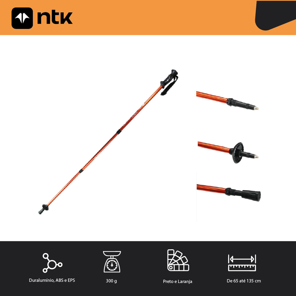 Bastão de Caminhada Trek Pro Ajustável de 65 cm a 1,35 m Duralumínio NTK