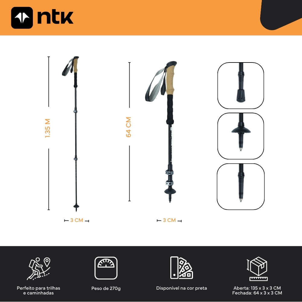 Bastão Caminhada Ajustável 135cm Alumínio Trek Lite NTK
