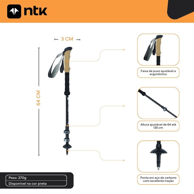Bastão Caminhada Ajustável 135cm Alumínio Trek Lite NTK