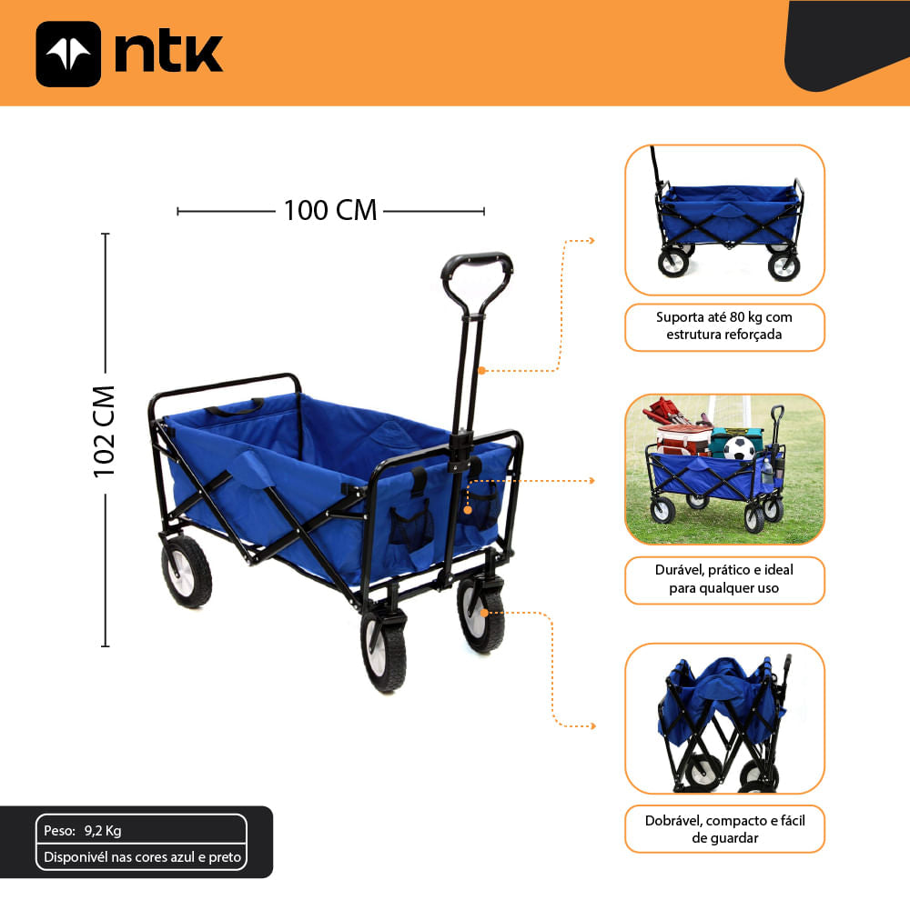 Carrinho de Transporte Dobrável 80Kg Wagon NTK