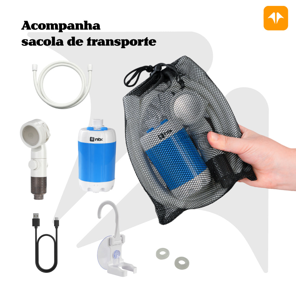 Ducha Recarregável Tucano NTK USB-C 2,2m com Controle de Vazão e 3 Modos