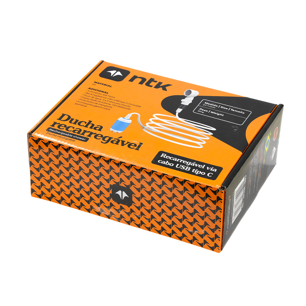 Ducha Recarregável Tucano NTK USB-C 2,2m com Controle de Vazão e 3 Modos