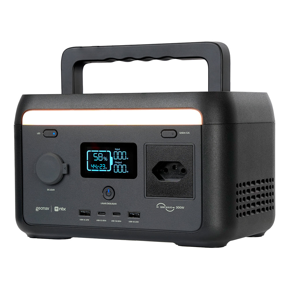 Estação de Energia Portátil NTK/Geonav 300W 204,8Wh 127V até 3000 Ciclos