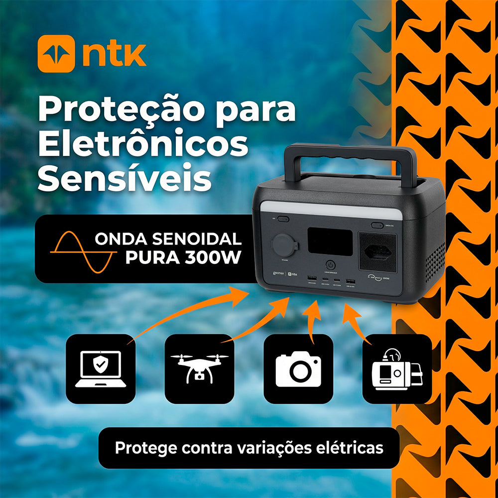 Estação de Energia Portátil NTK/Geonav 300W 204,8Wh 127V até 3000 Ciclos
