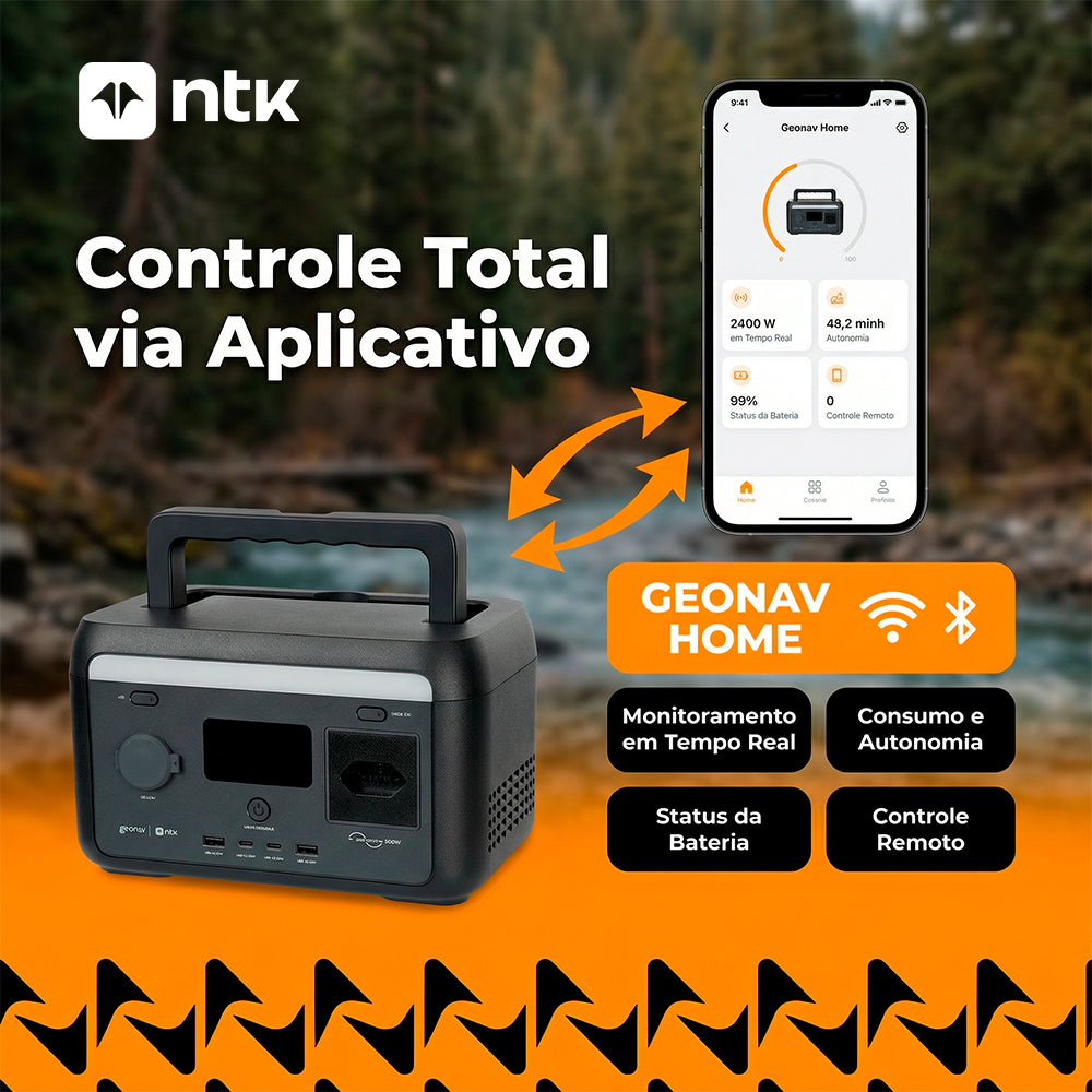 Estação de Energia Portátil NTK/Geonav 300W 204,8Wh 127V até 3000 Ciclos